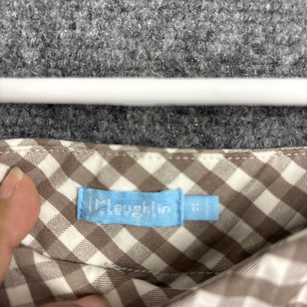 J. McLaughlin Straight Pants Womens Size 6 Brown Gingham side Zip Preppy - Picture 3 of 11